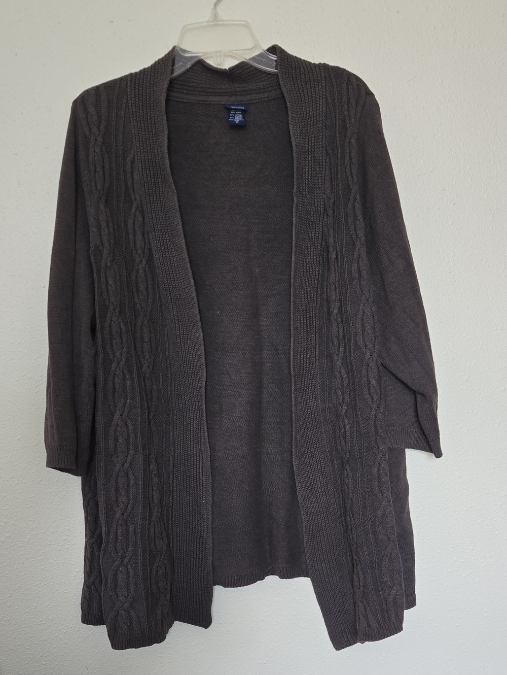 Basic Editions Dark Gray Open-Front Cable Knit Cardigan